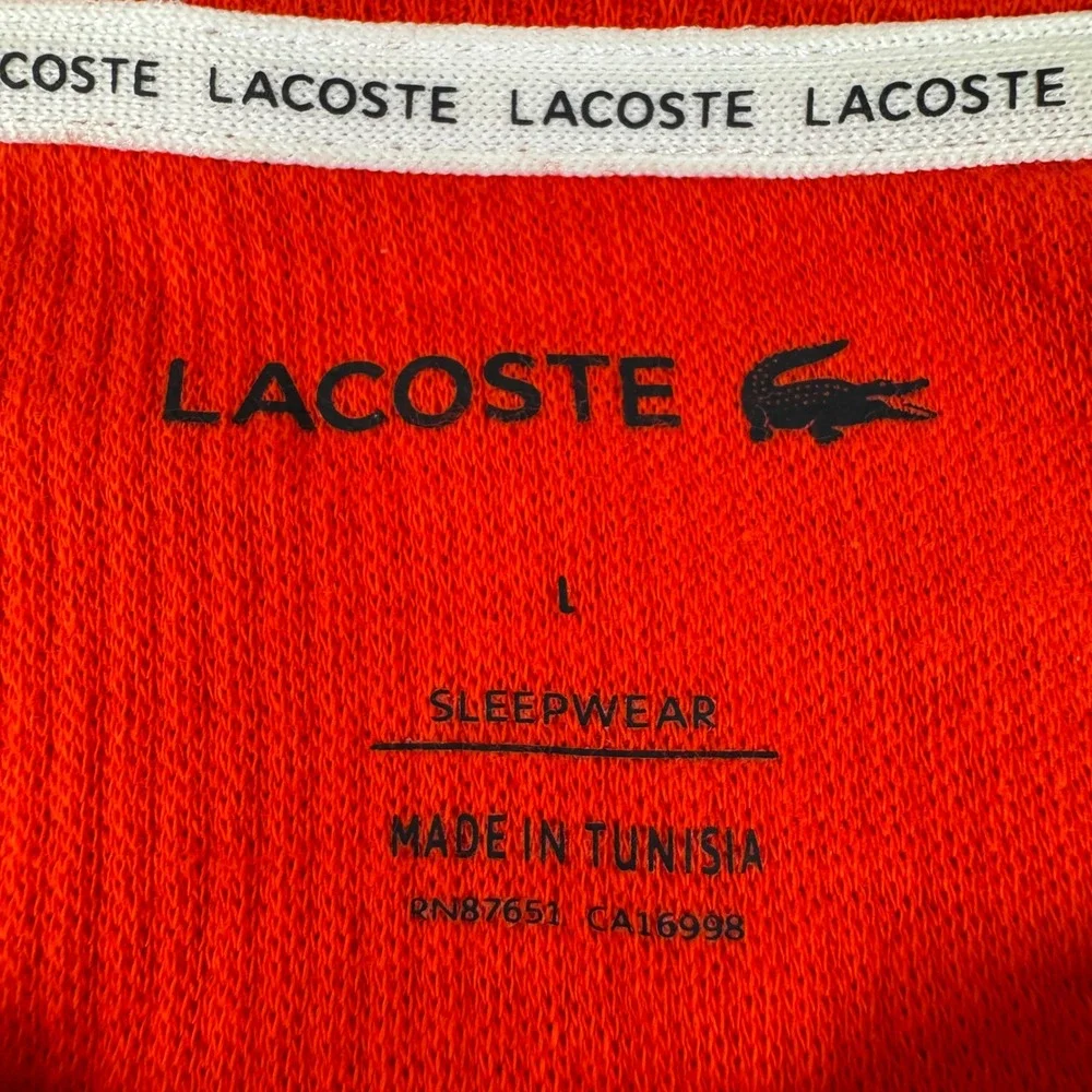 Lacoste Sleepwear Top Mens Large Red Waffle Knit Thermal Long Sleeve